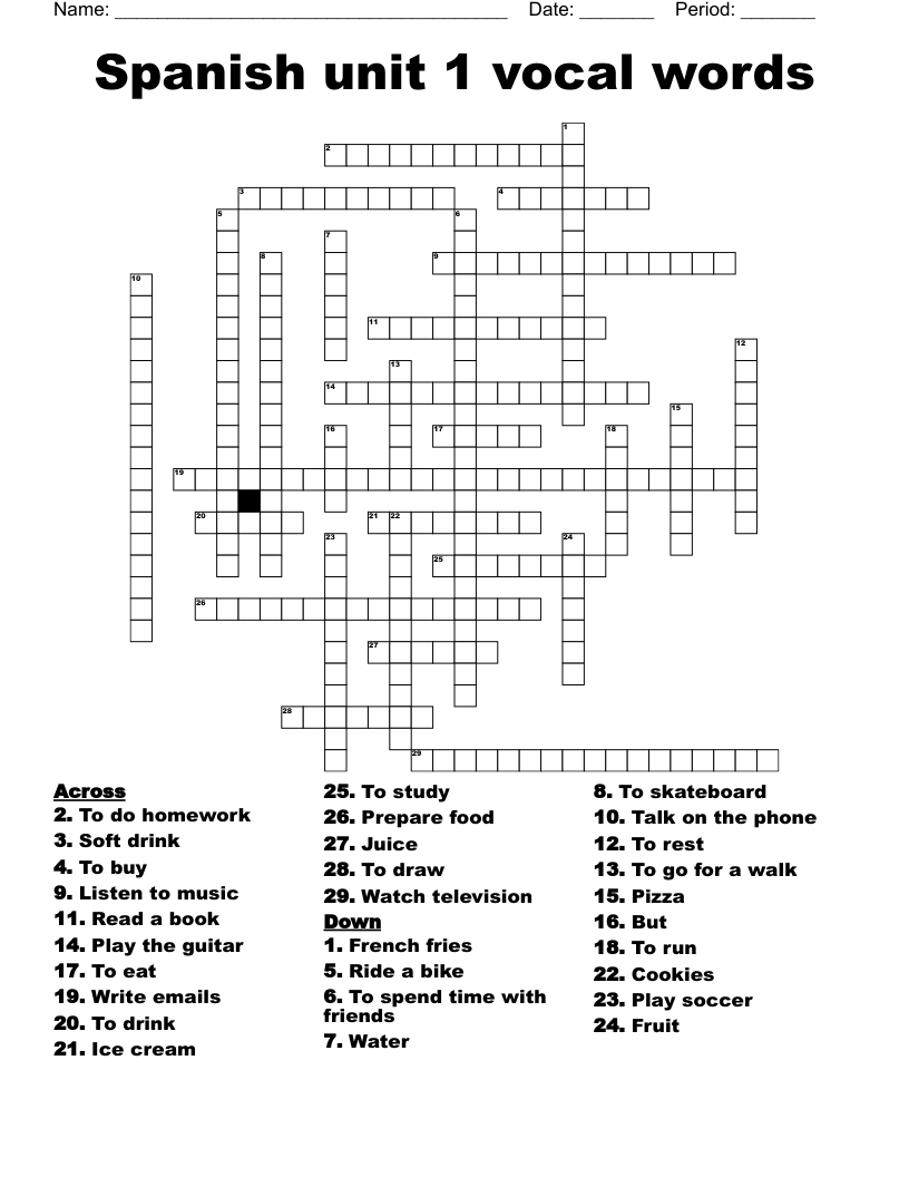 Spanish unit 1 vocal words Crossword