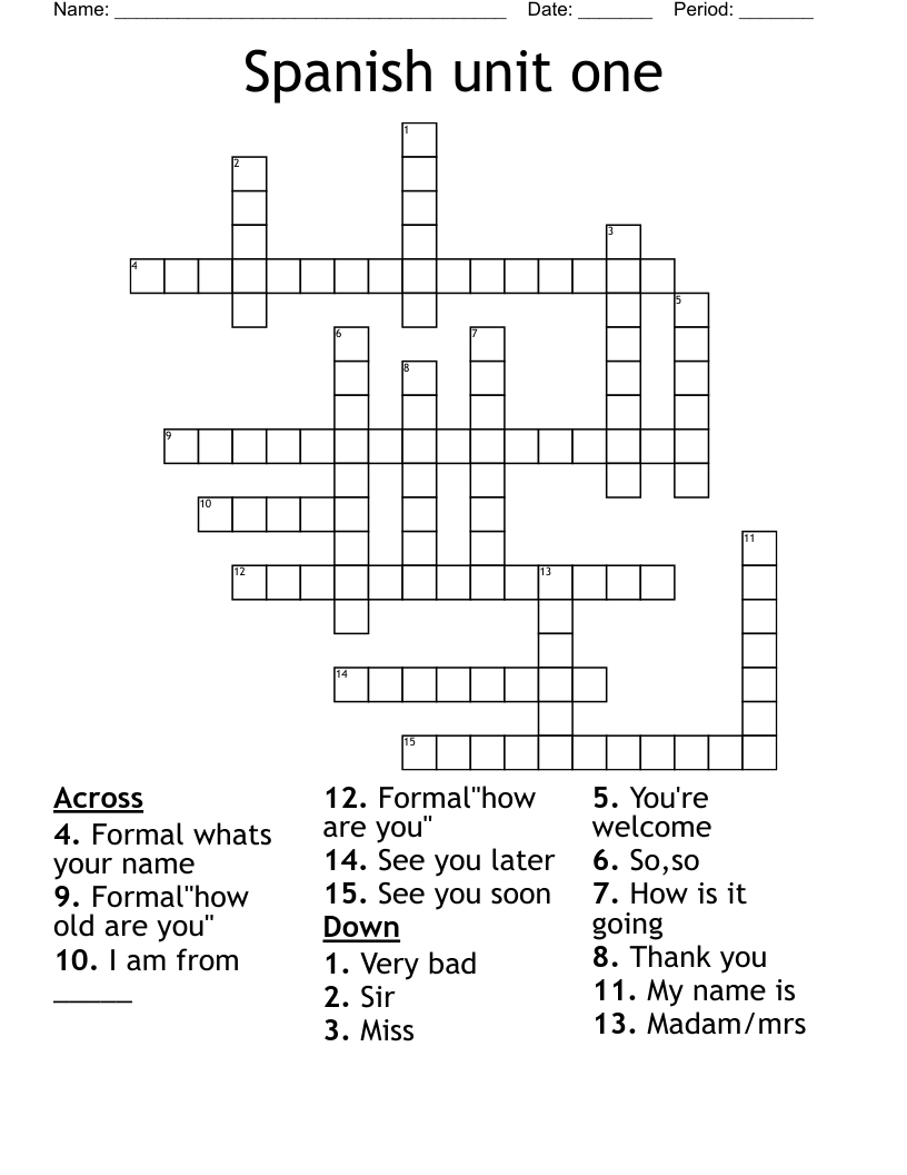 Spanish unit one  Crossword
