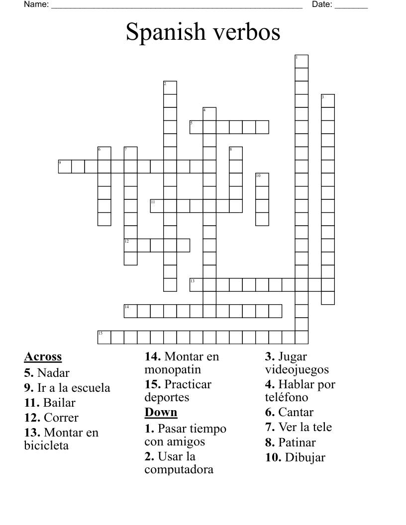 Spanish verbos Crossword