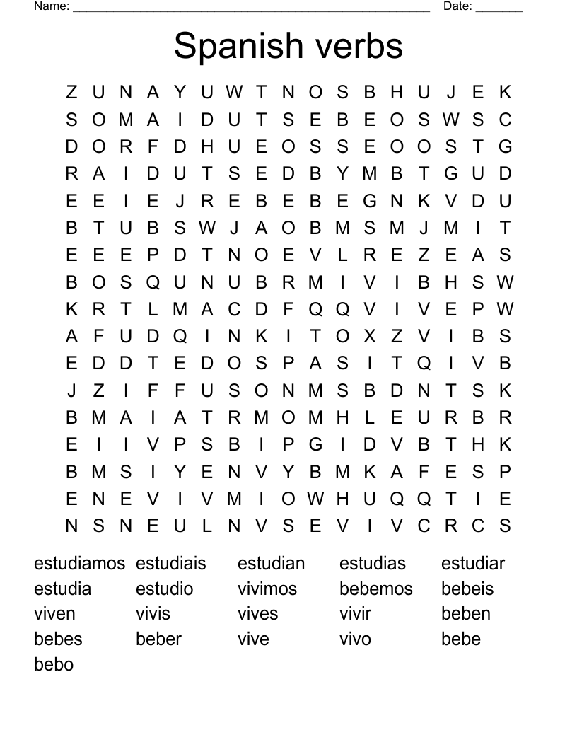 Spanish verbs Word Search