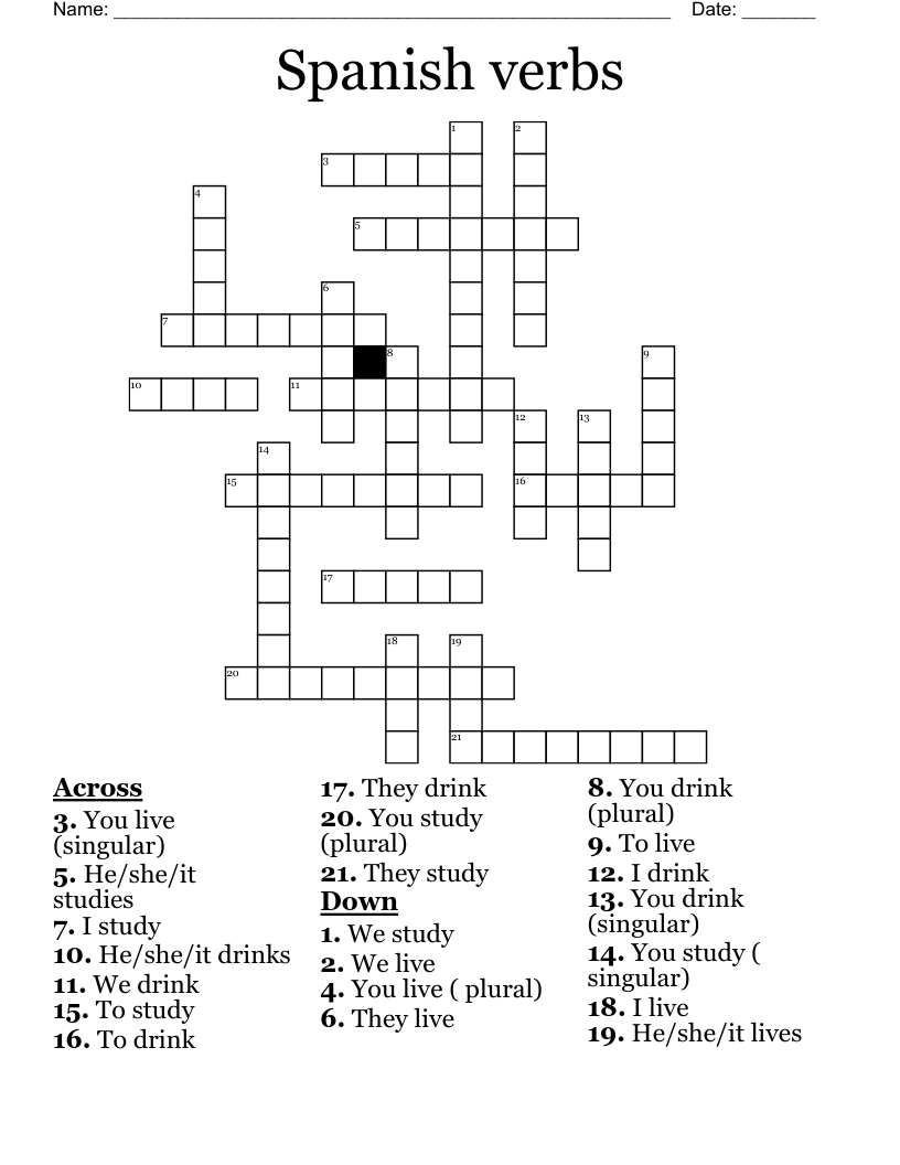 Spanish verbs  Crossword