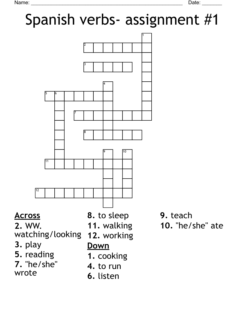 Spanish verbs- assignment #1 Crossword