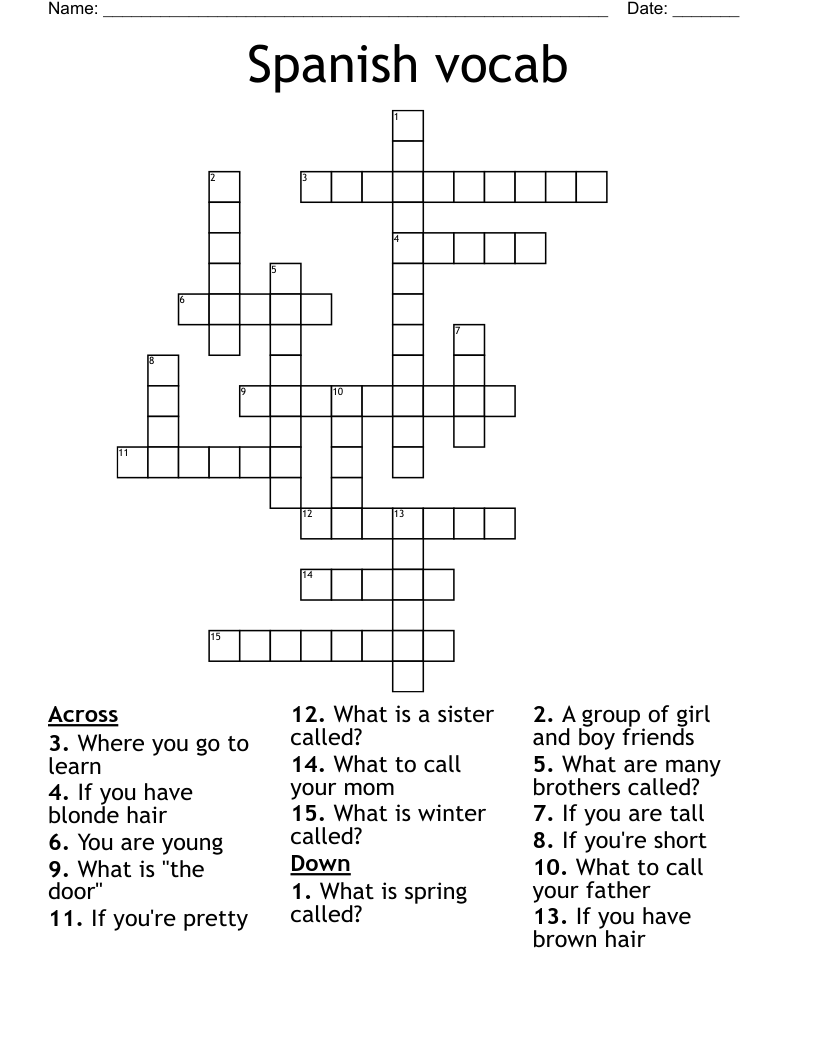 Spanish vocab Crossword