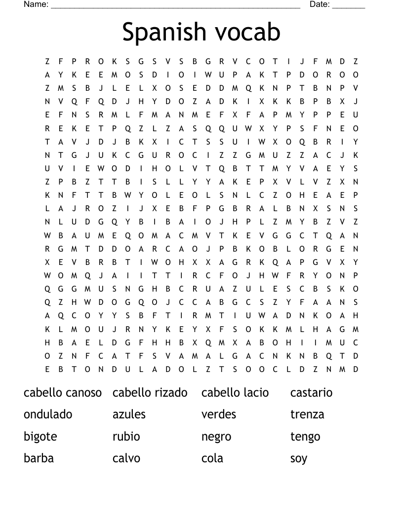 Spanish vocab Word Search