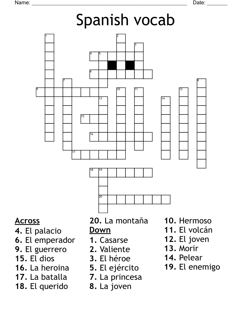 Spanish vocab Crossword