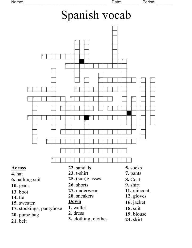 Spanish vocab Crossword