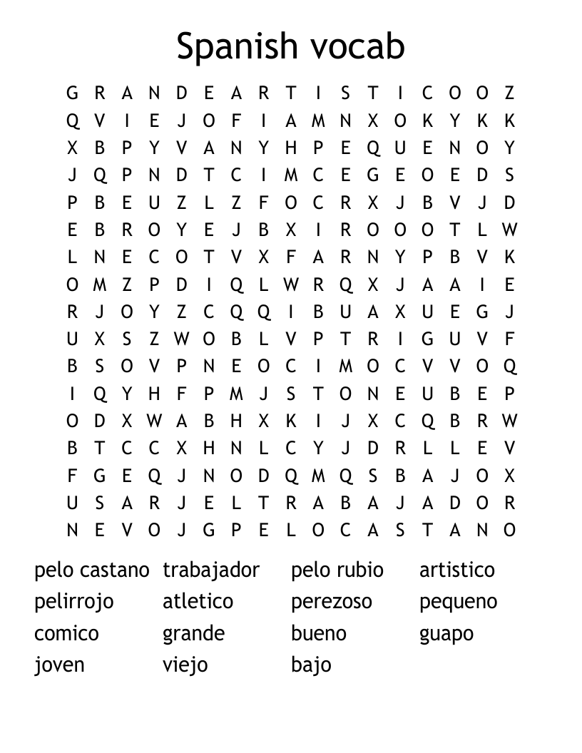 Spanish vocab Word Search