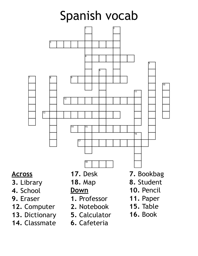 Spanish vocab Crossword