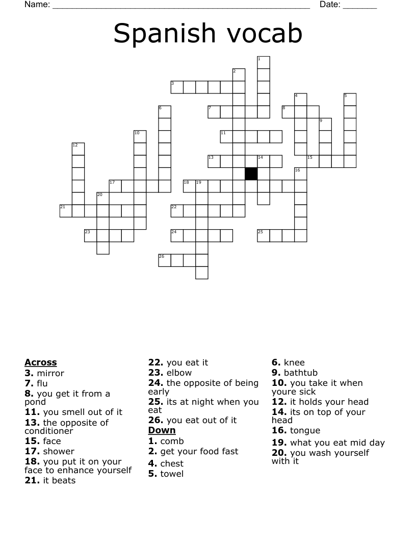 Spanish vocab Crossword