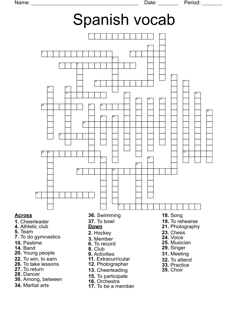Spanish vocab Crossword