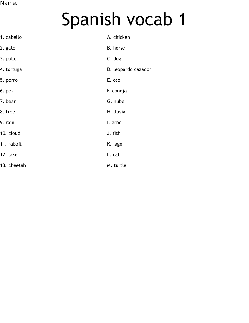 Spanish vocab 1  Worksheet