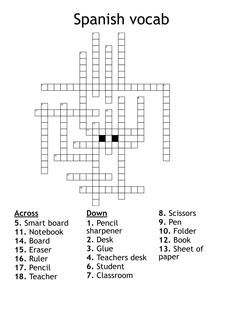 Spanish vocab Crossword
