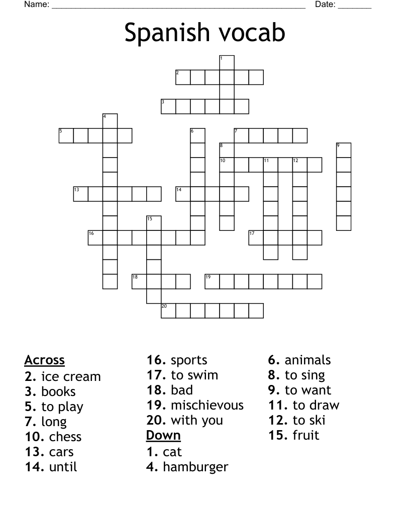 Spanish vocab Crossword