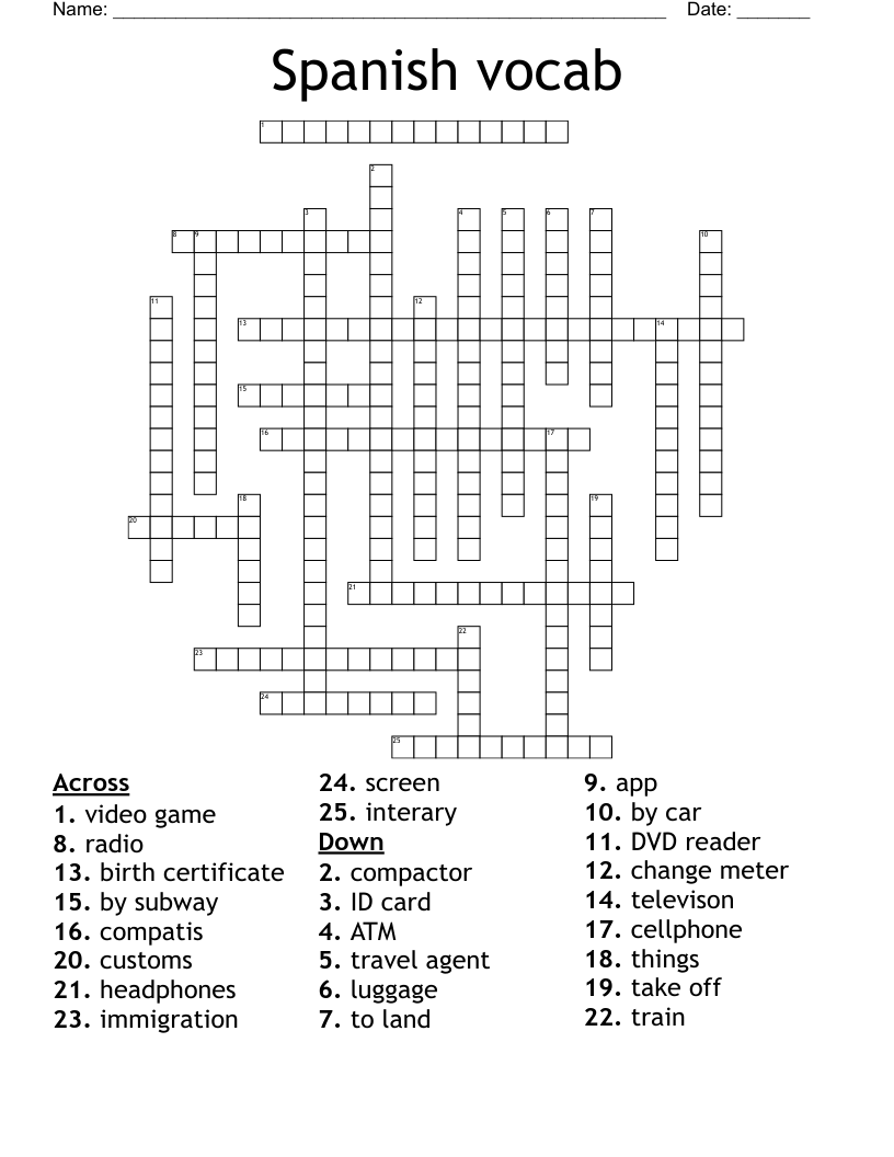 Spanish vocab Crossword