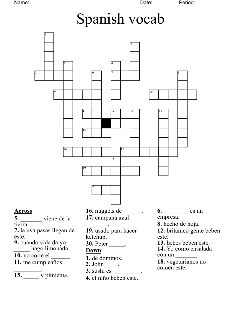 Spanish vocab Crossword