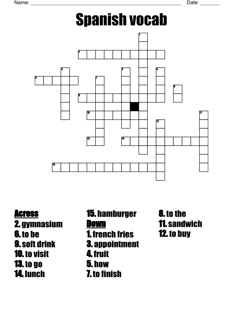 Spanish vocab Crossword