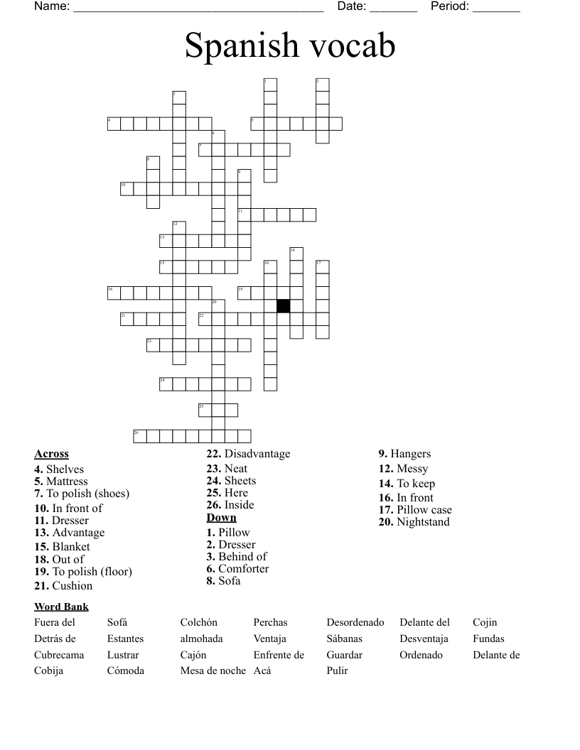Spanish vocab Crossword