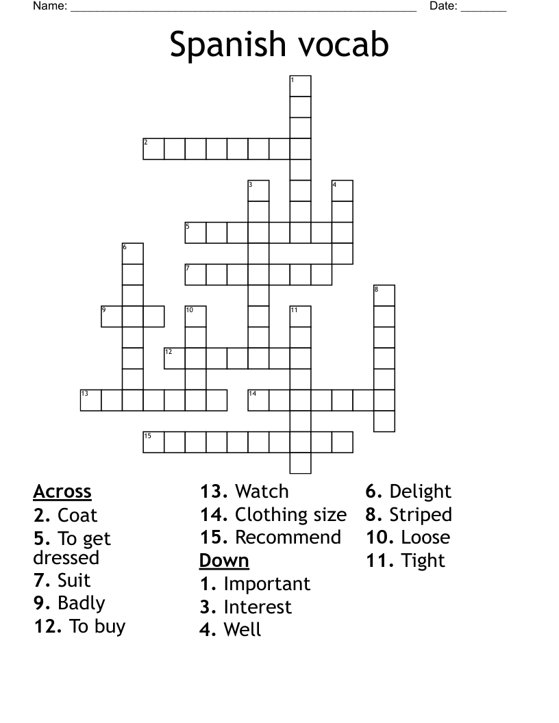 Spanish vocab Crossword