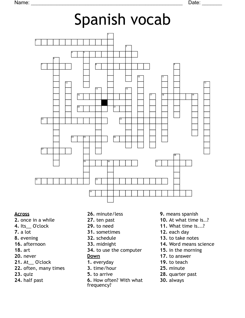 Spanish vocab Crossword