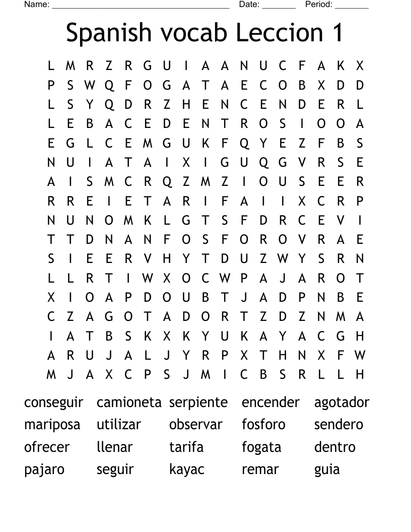 Spanish vocab Leccion 1 Word Search