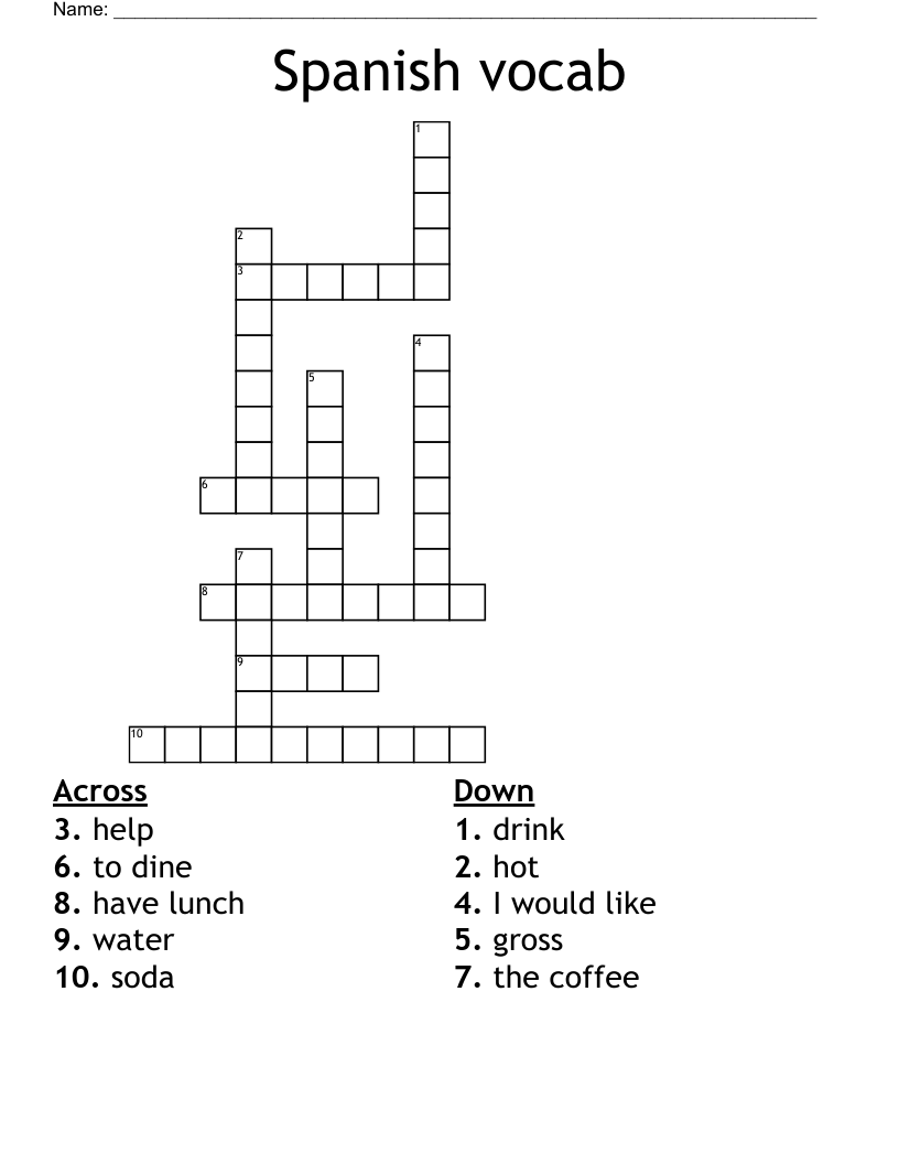 Spanish vocab  Crossword