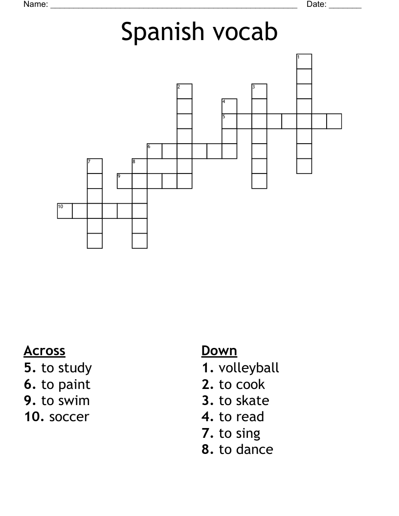 Spanish vocab  Crossword
