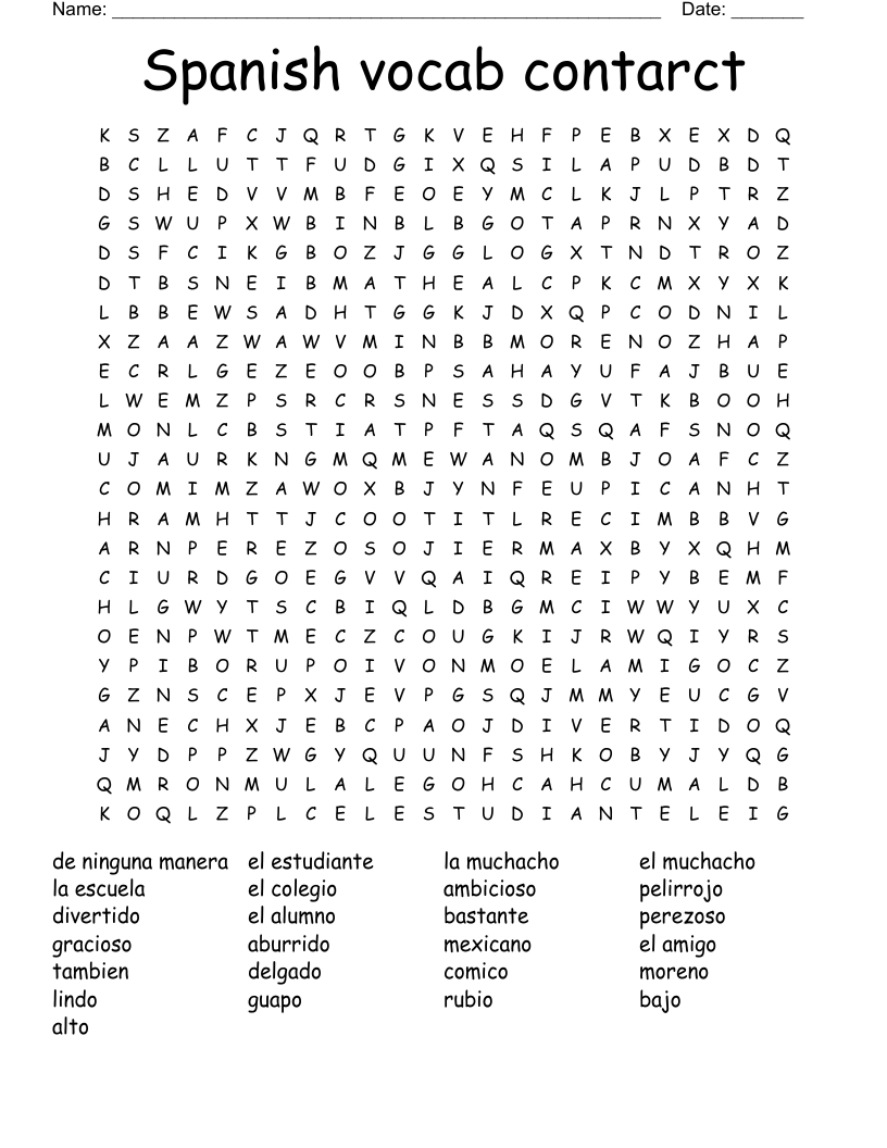 Spanish vocab contarct Word Search