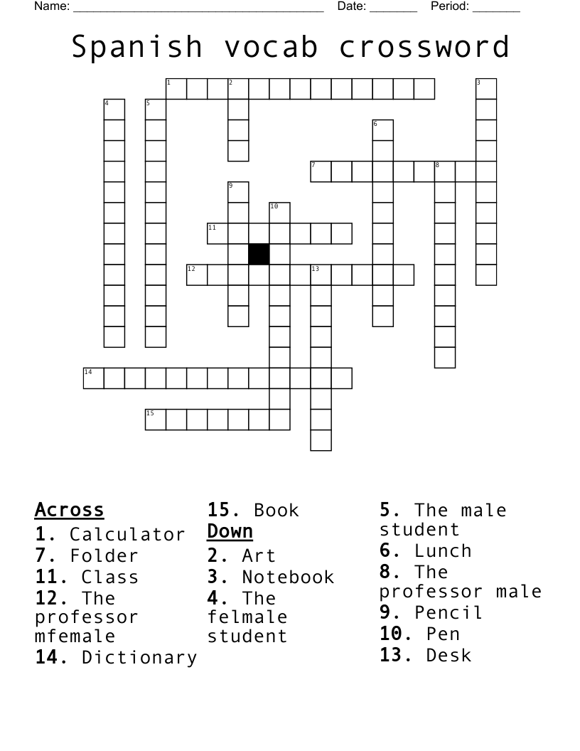 Spanish vocab crossword 