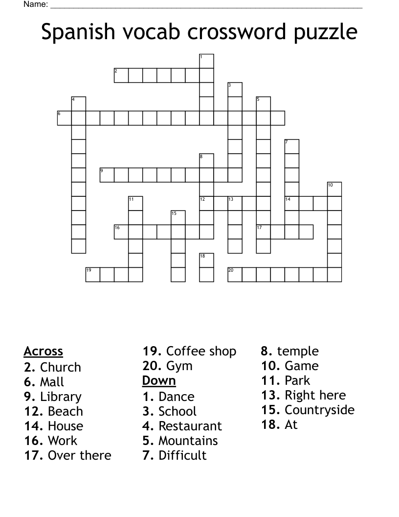 Spanish vocab crossword puzzle