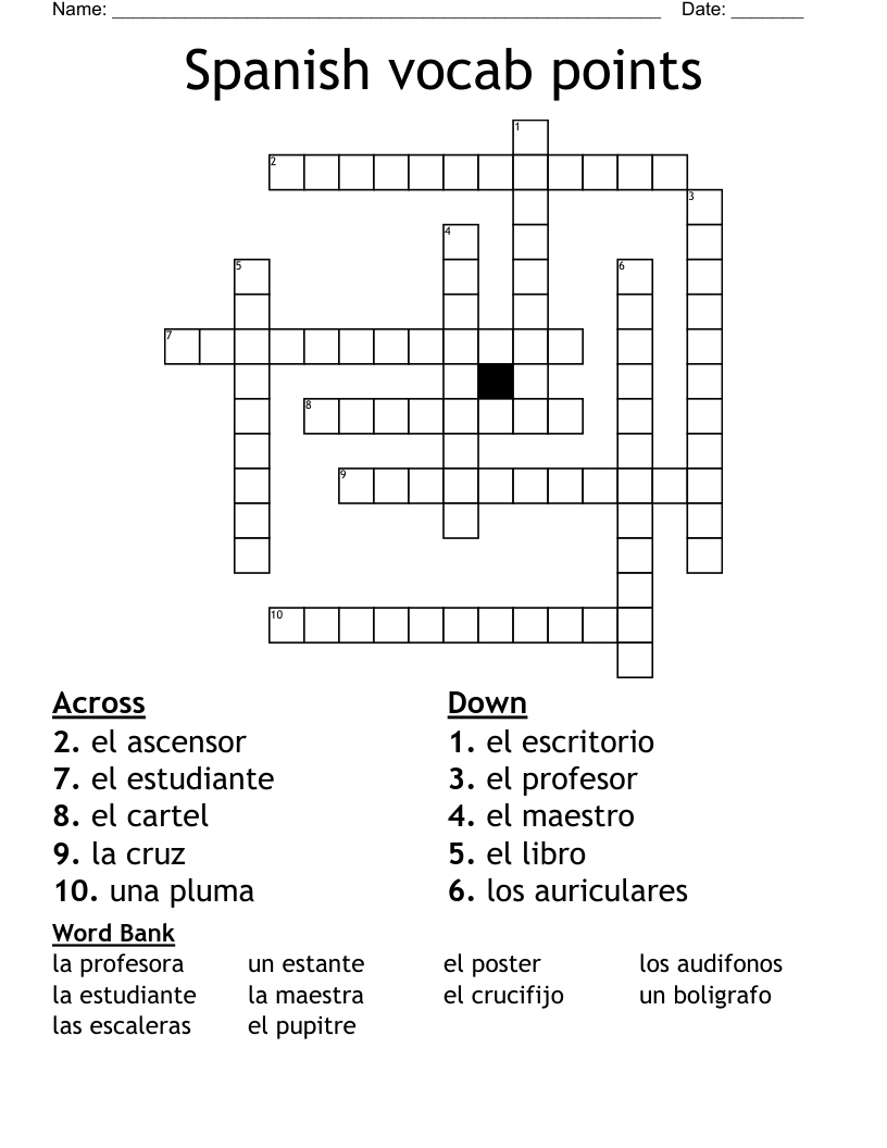 Spanish vocab points Crossword