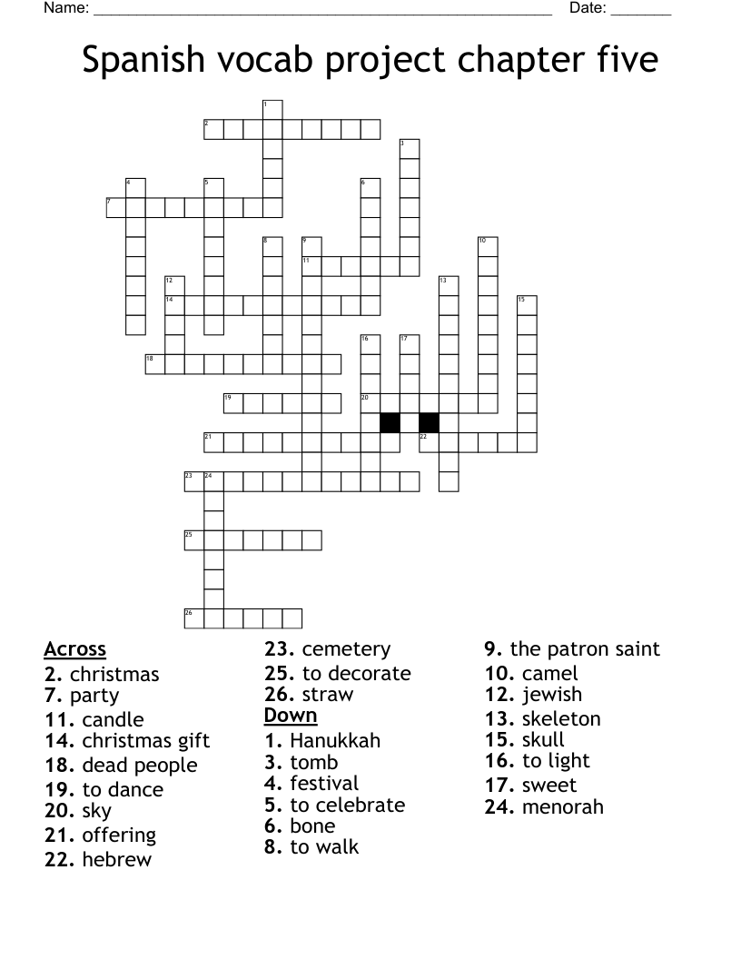 Spanish vocab project chapter five  Crossword
