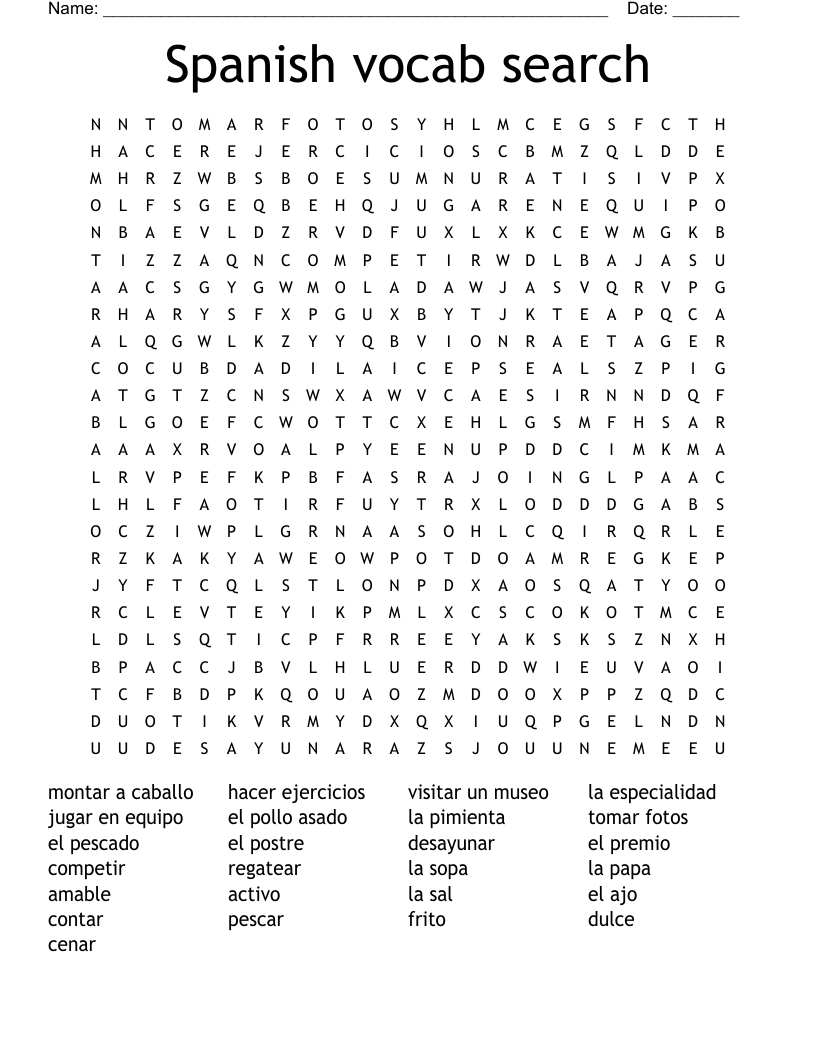Spanish vocab search Word Search