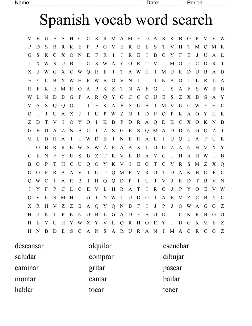 Spanish vocab word search 