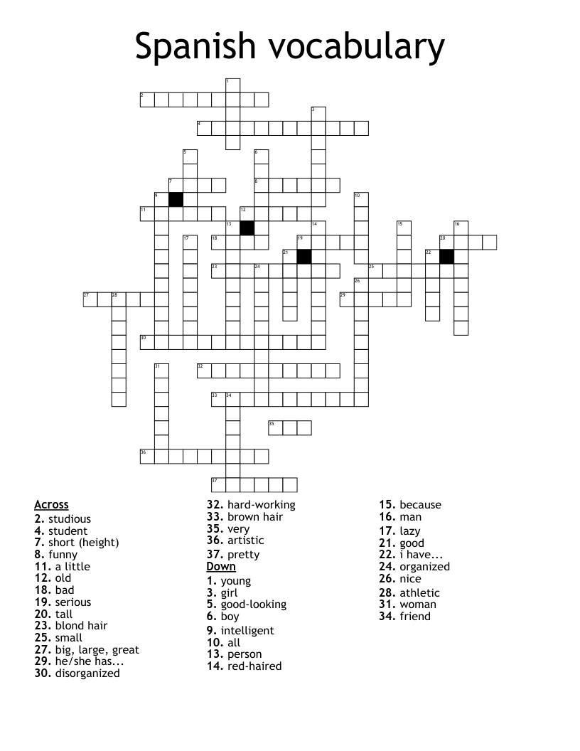 Spanish vocabulary Crossword
