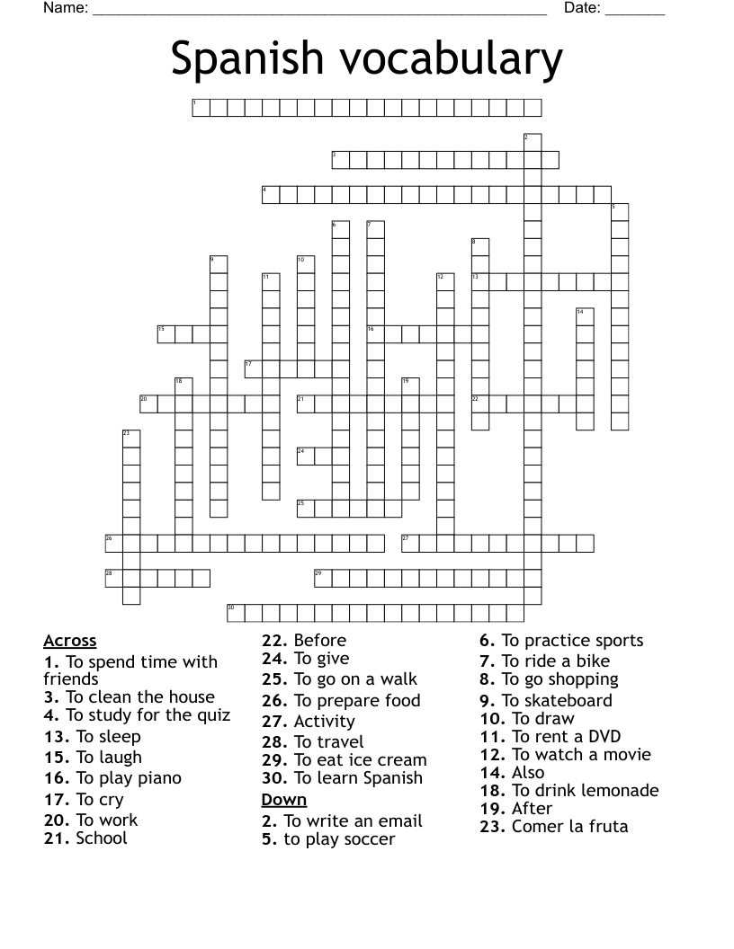 Spanish vocabulary Crossword