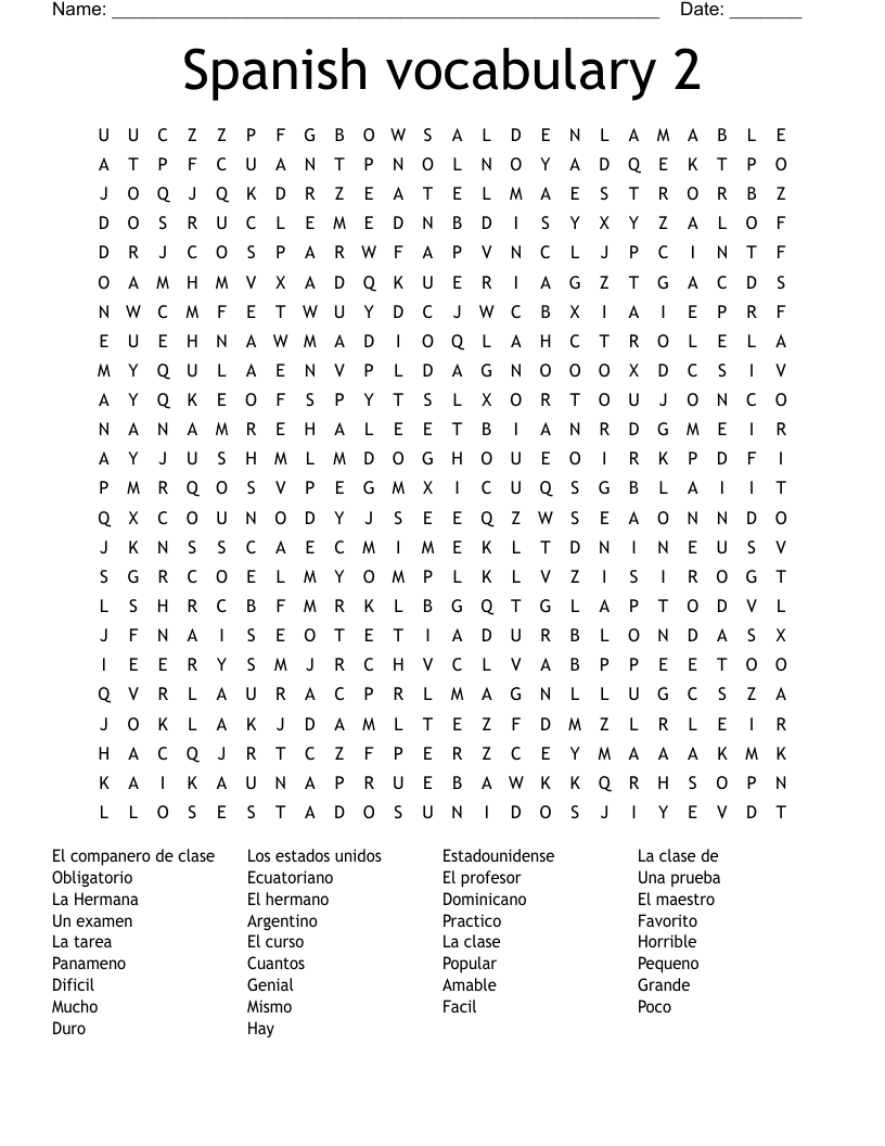 Spanish vocabulary 2 Word Search