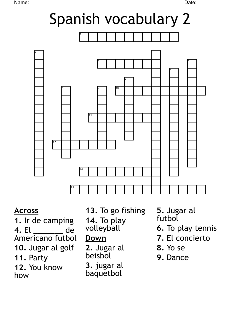Spanish vocabulary 2  Crossword