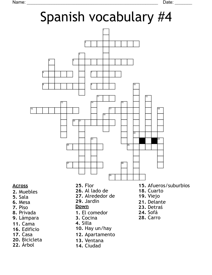 Spanish vocabulary #4 Crossword