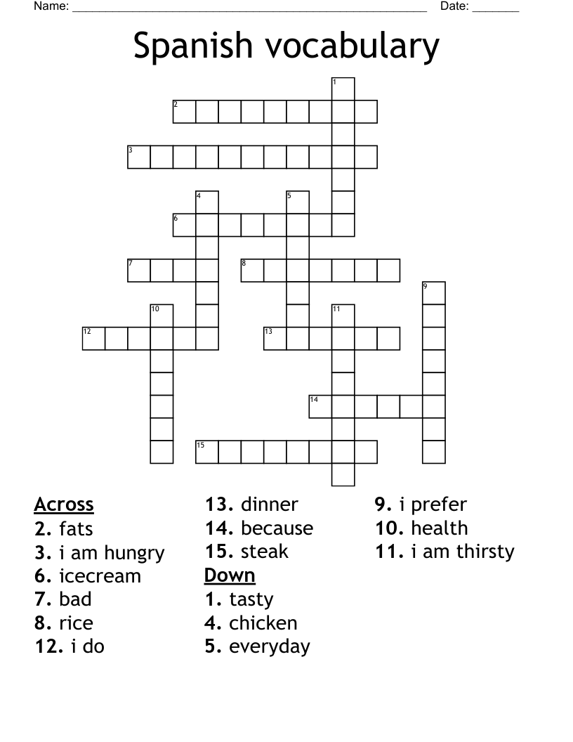 Spanish vocabulary Crossword