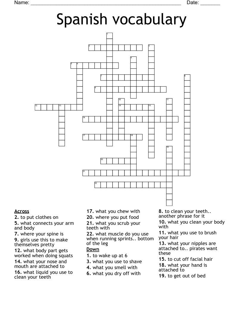 Spanish vocabulary Crossword