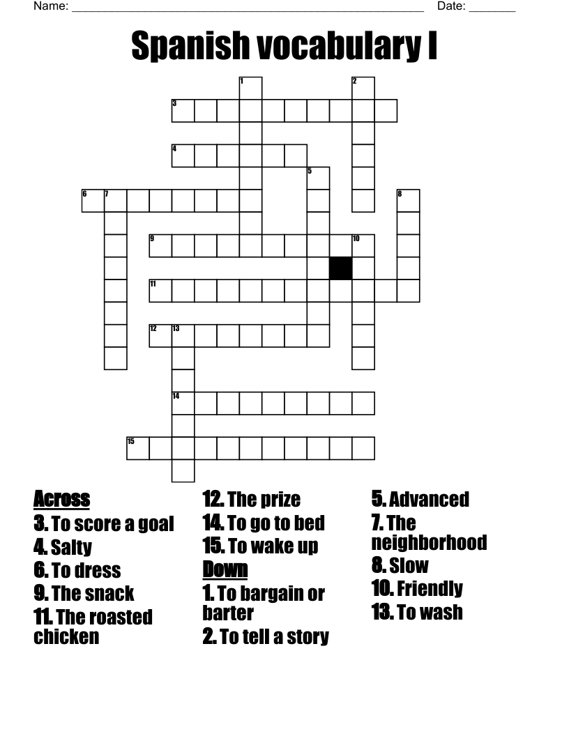 Spanish vocabulary I Crossword