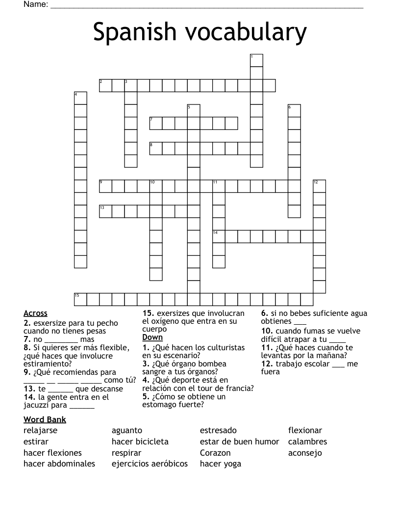 Spanish vocabulary  Crossword