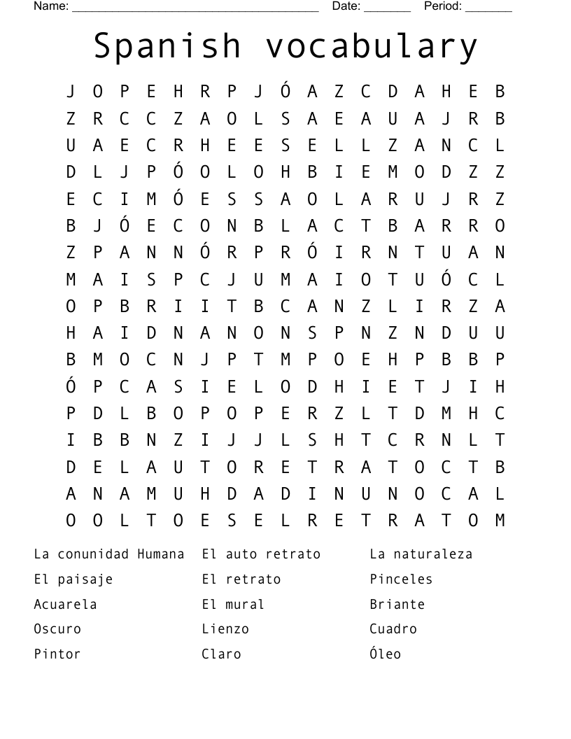Spanish vocabulary  Word Search