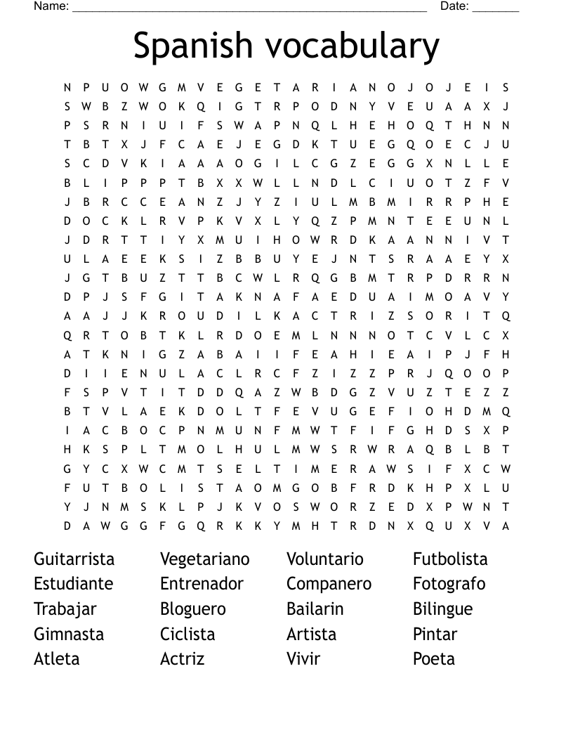 Spanish vocabulary  Word Search