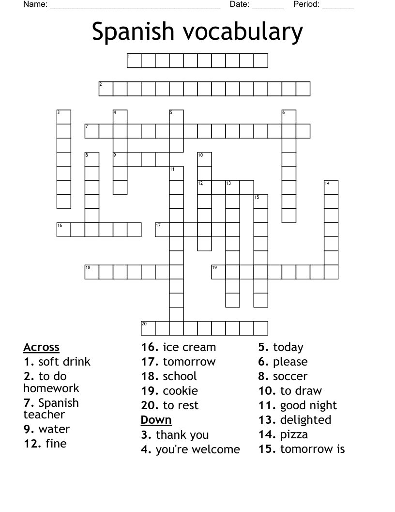Spanish vocabulary  Crossword