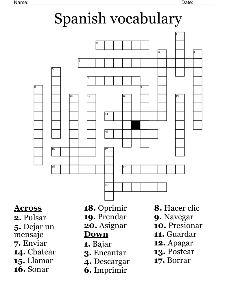 Spanish vocabulary  Crossword