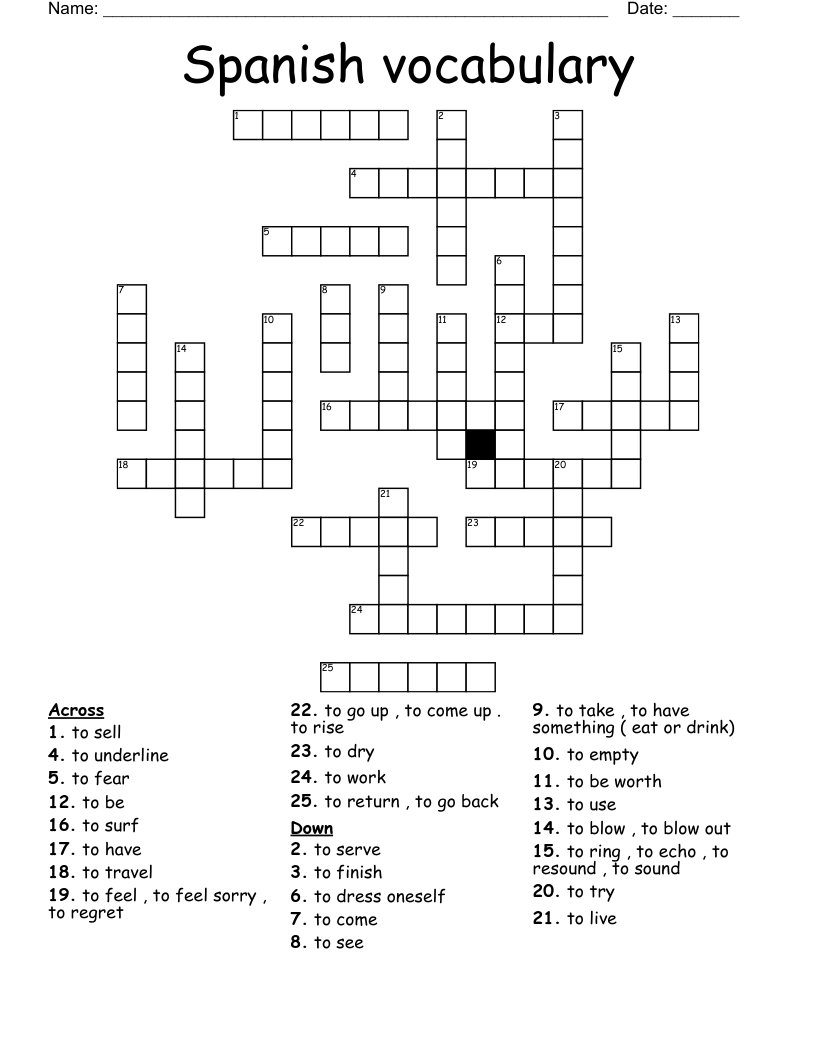 Spanish vocabulary  Crossword