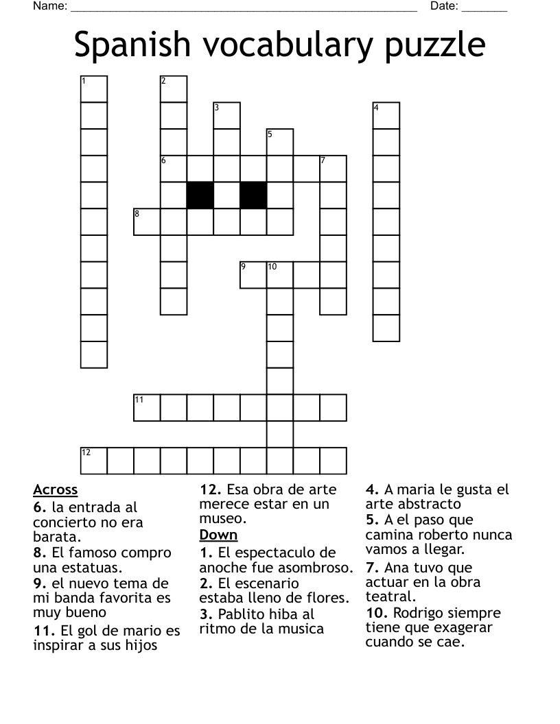 Spanish vocabulary puzzle Crossword