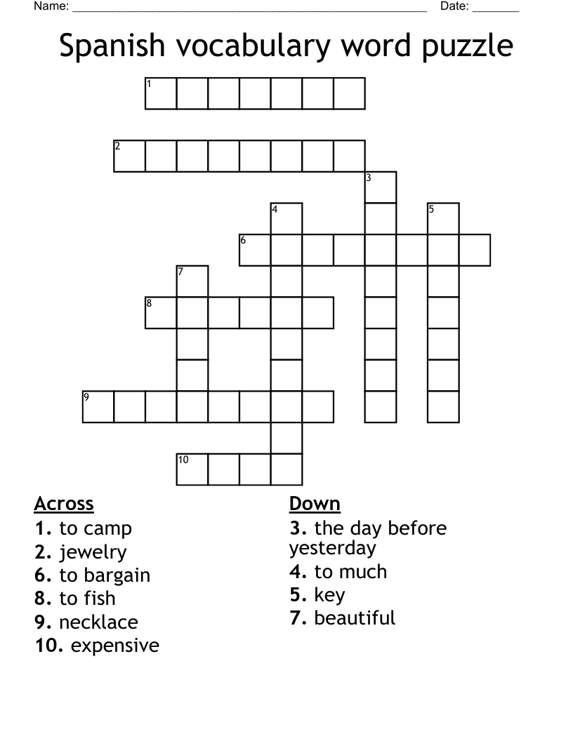 Spanish vocabulary word puzzle Crossword