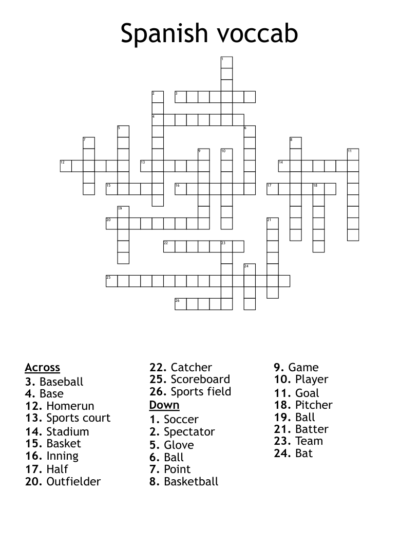 Spanish voccab  Crossword